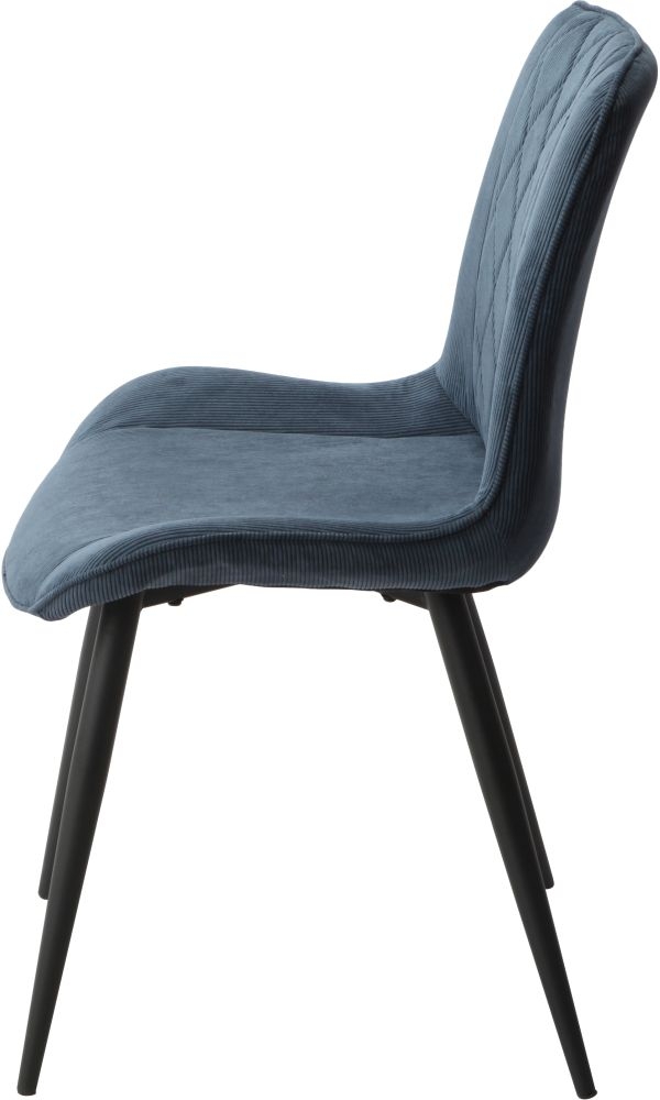 Product photograph of Laney Diamond Stitch Blue Cord Fabric Dining Chair With Black Tapered Legs Sold In Pairs from Choice Furniture Superstore.